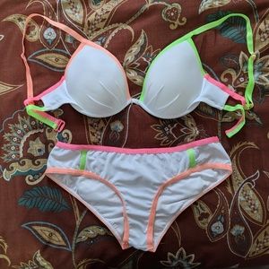 Victoria's Secret Swim White Orange Pink Green